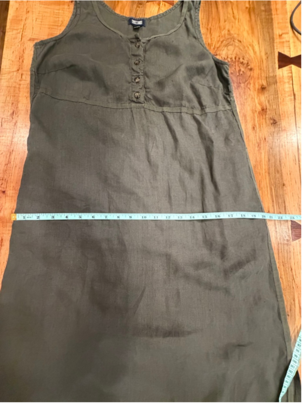 POSTCARD Italy Linen Midi Dress Army Green Button Front Boho Coastal Minimalist - Picture 10 of 12